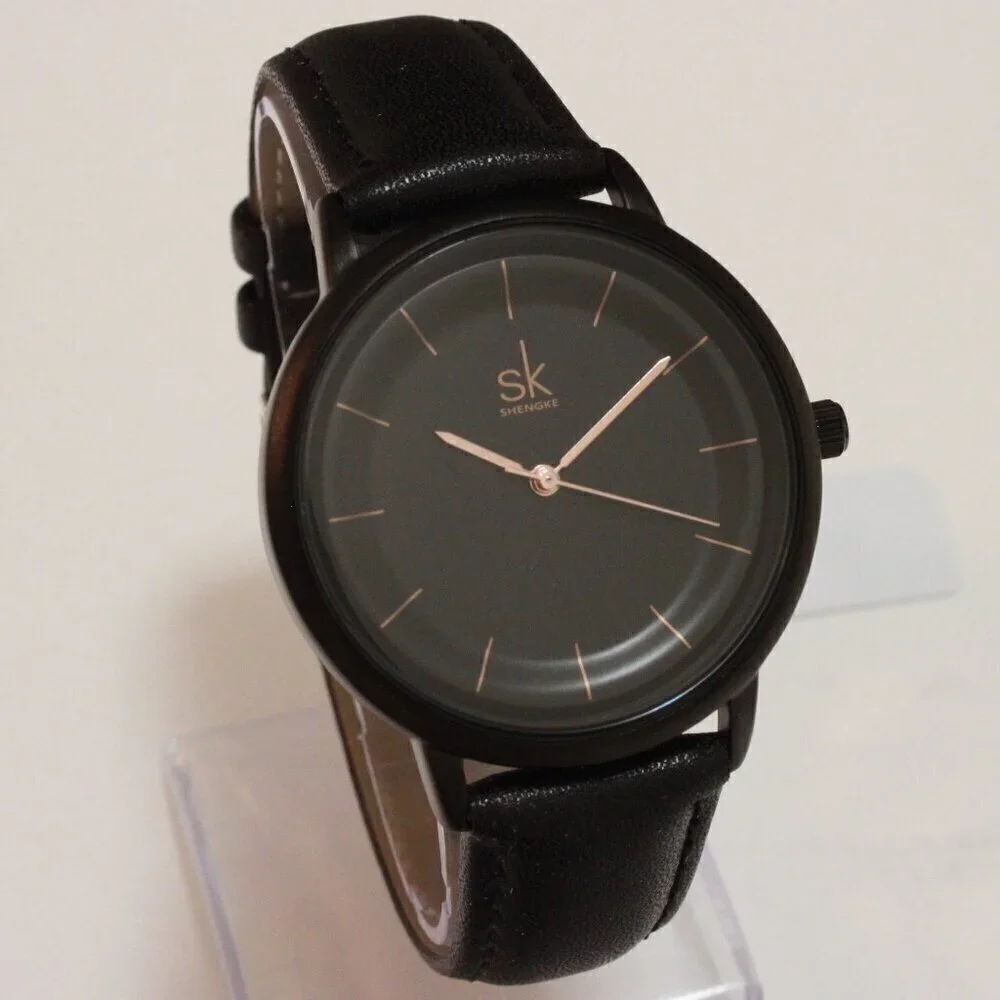 Ladies Dress Quartz Watch Black Dial Black Strap 38mm